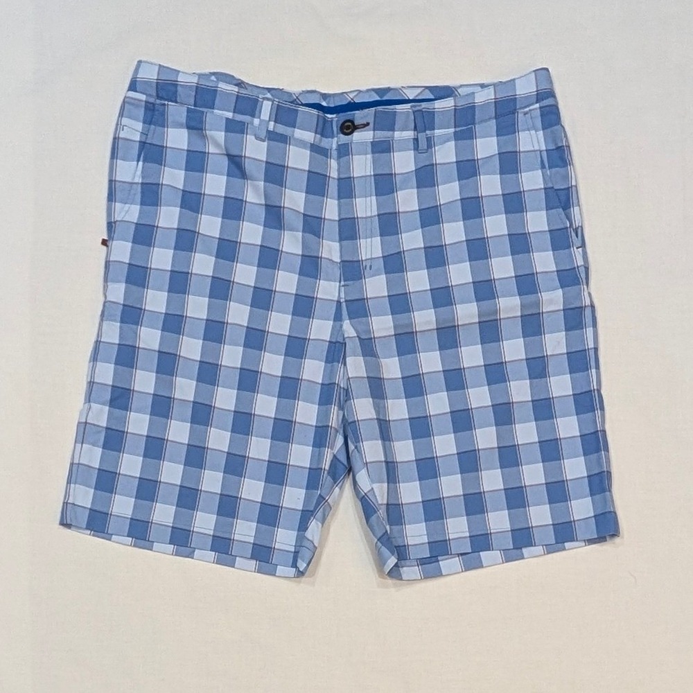 Tommy Bahama Mens Blue White Buffalo Check Plaid Stretch Shorts Size 38